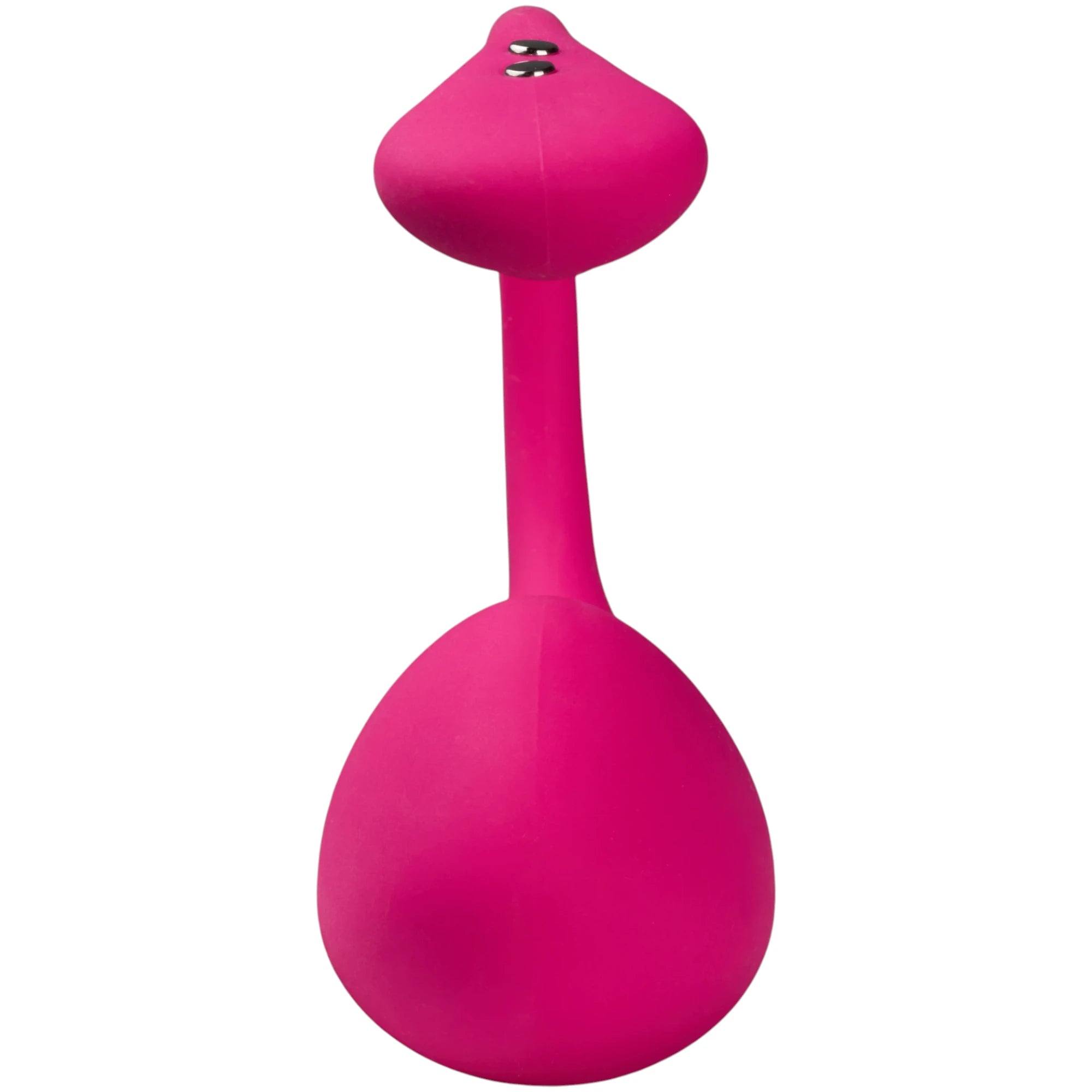 Lovense Lush 3 hot pink wearable egg vibrator shown from front with egg-shaped body, long flexible tail, and silver control buttons at top against white background