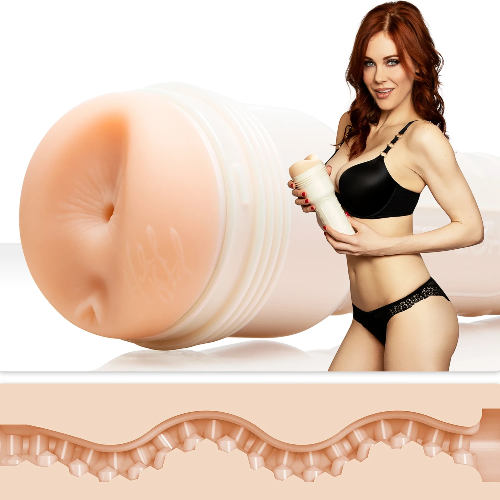 Fleshlight Butt Maitland Ward Tight Chicks Texture sleeve and textured inner tunnel on a white background