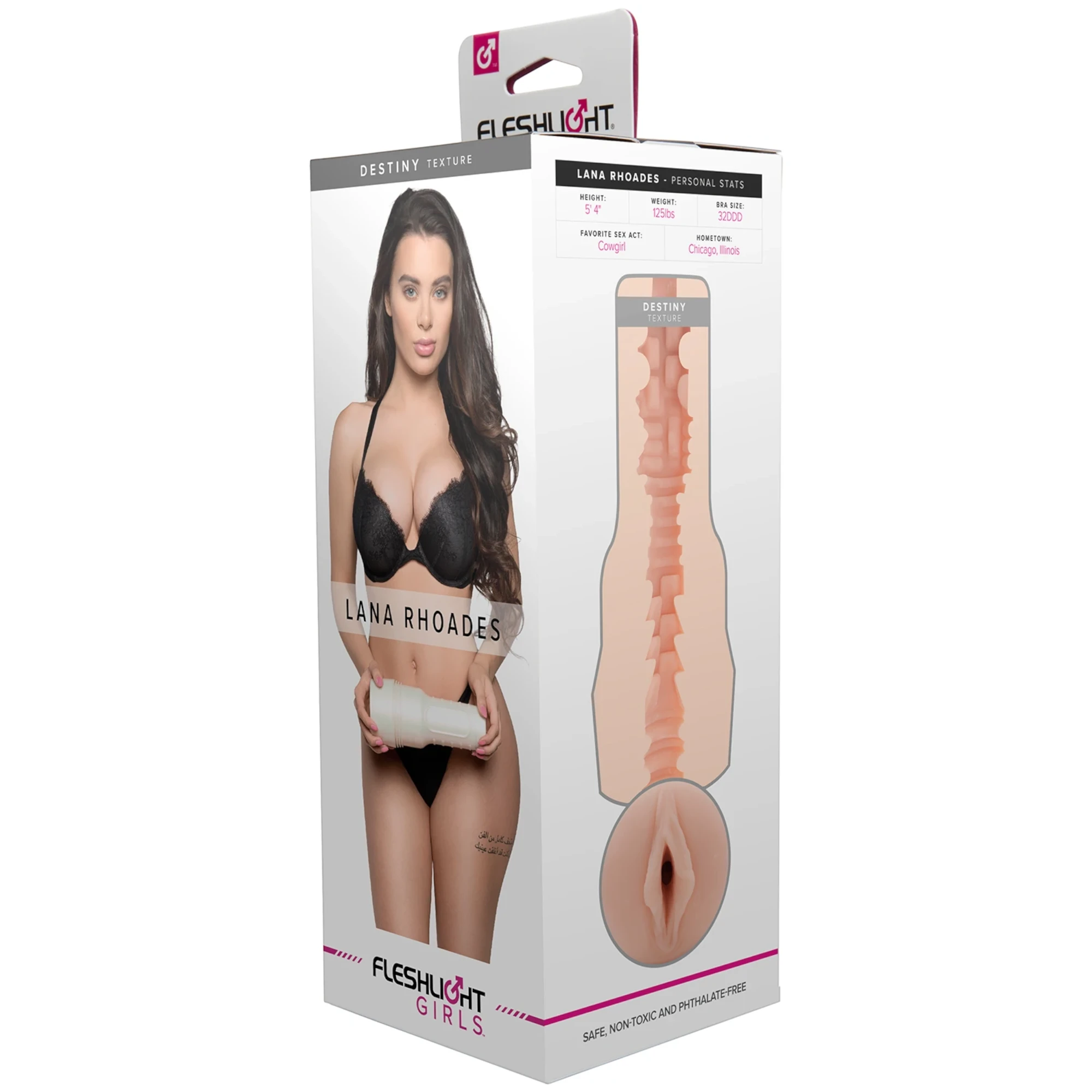 Fleshlight Girls Lana Rhoades Destiny Texture packaging box showing the textured inner sleeve on a white background