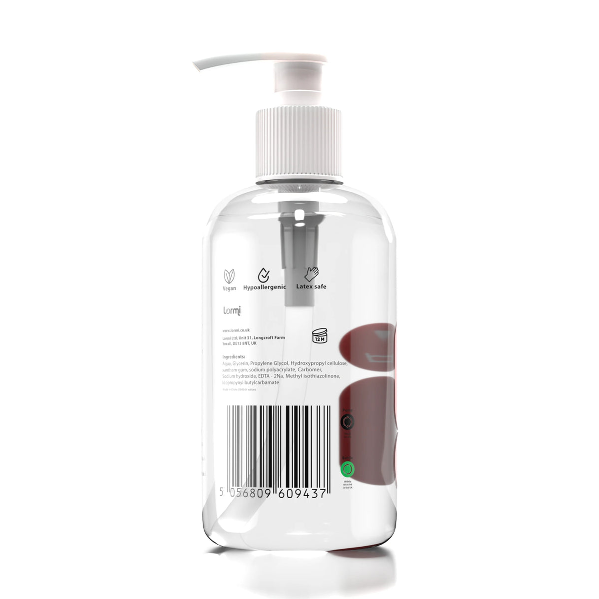 Lormi Loob Original Water Based Lube 250ml pump bottle with the pump nozzle visible, shown on a plain white background