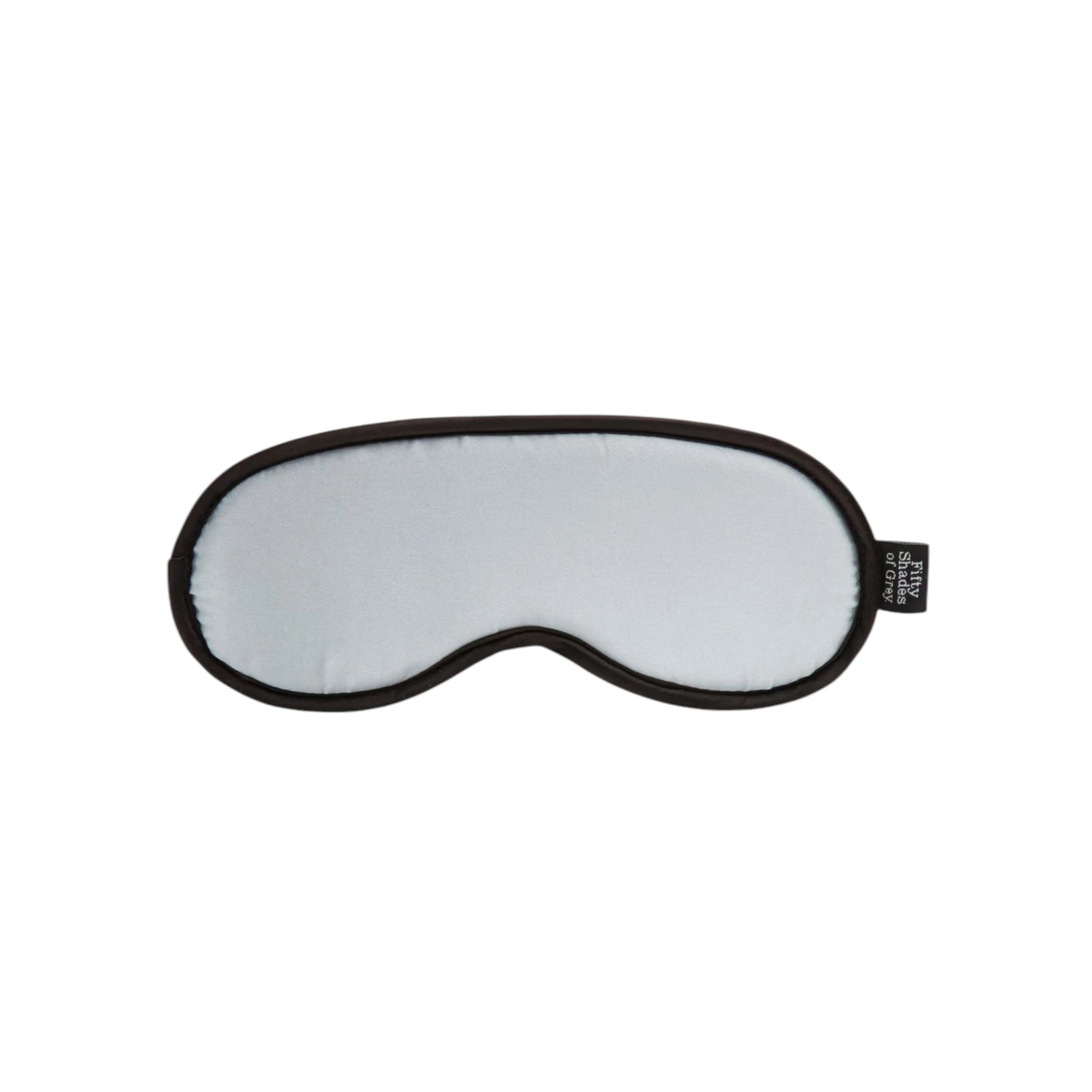 Fifty Shades of Grey Hard Limits padded eye mask shown from front displaying white padded interior, black nylon exterior, contoured design, and adjustable strap against white background