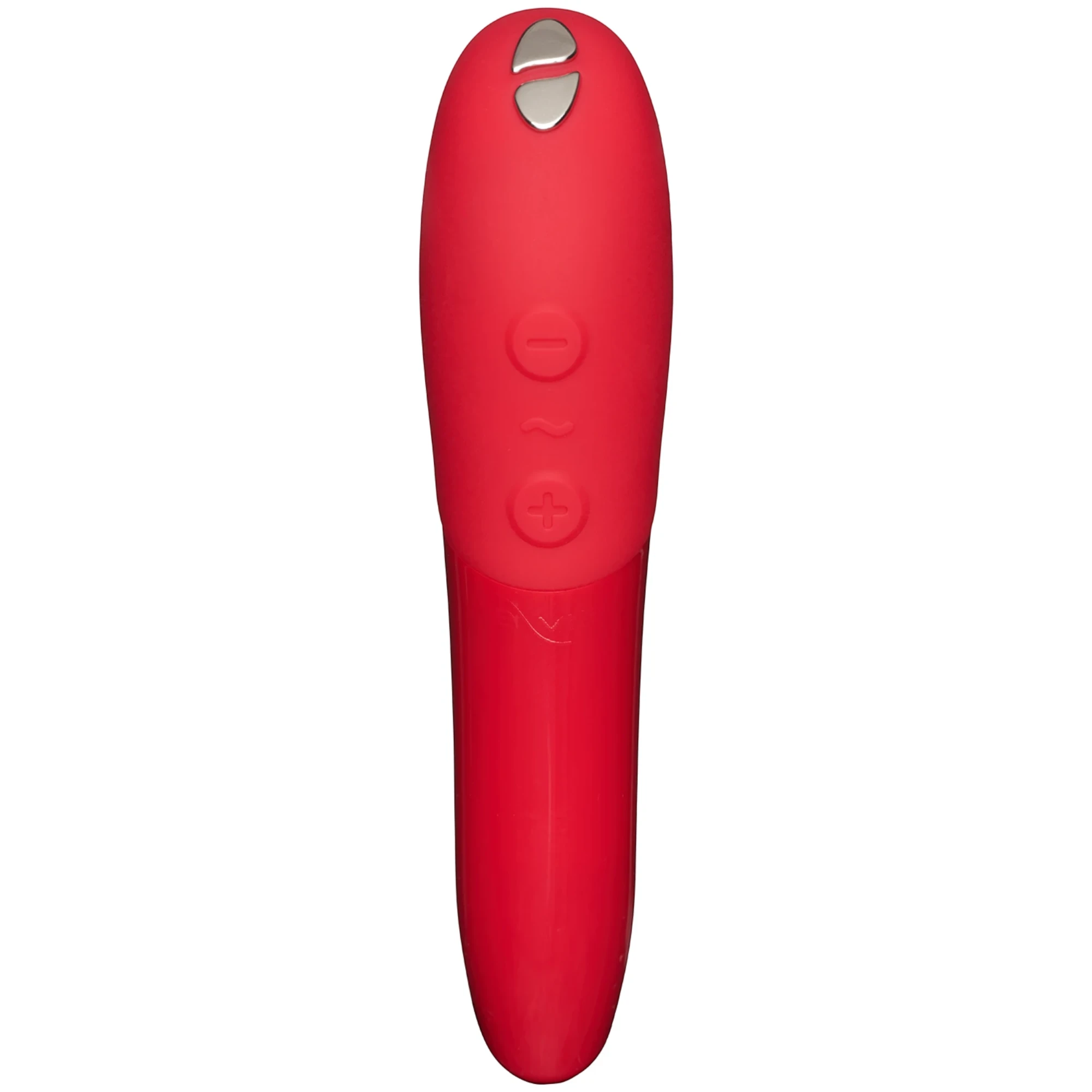 We-Vibe Tango X red lipstick bullet vibrator showing control buttons against white background