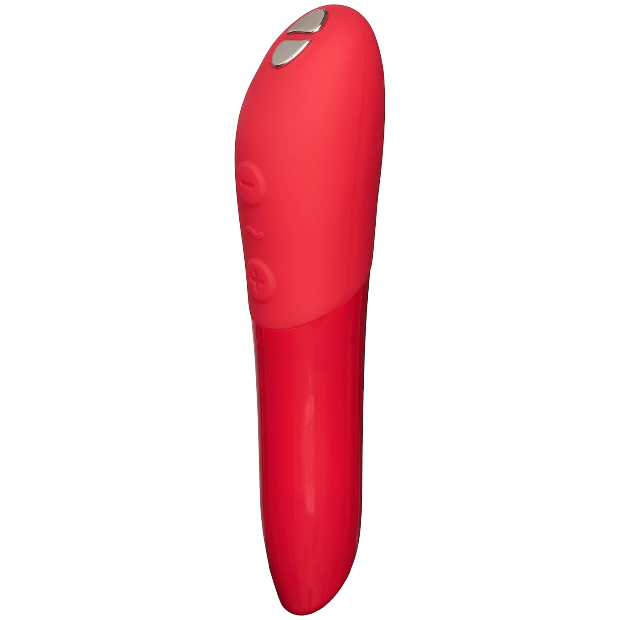 We-Vibe Tango X red lipstick bullet vibrator shown at angle against white background