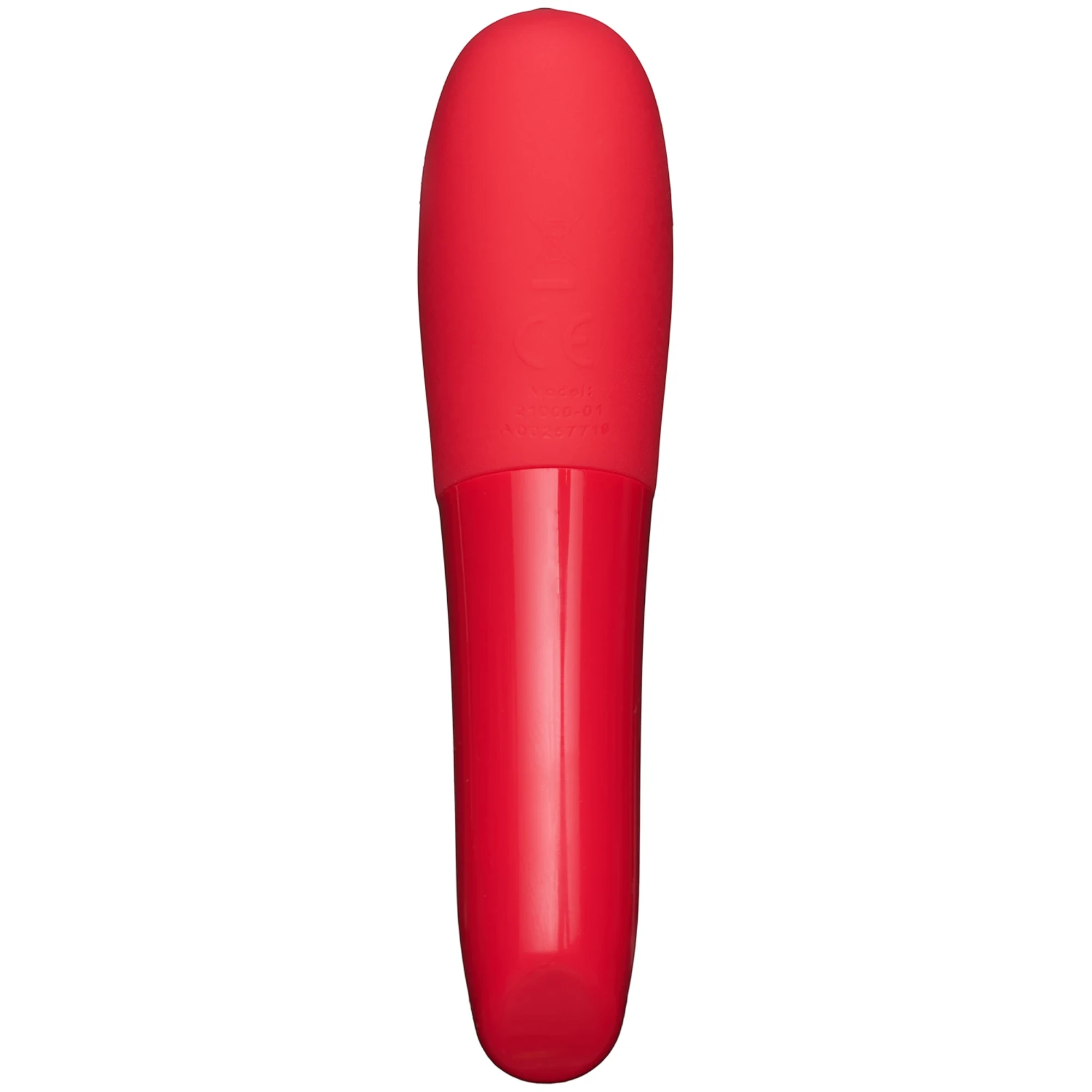 We-Vibe Tango X red lipstick bullet vibrator shown straight on against white background