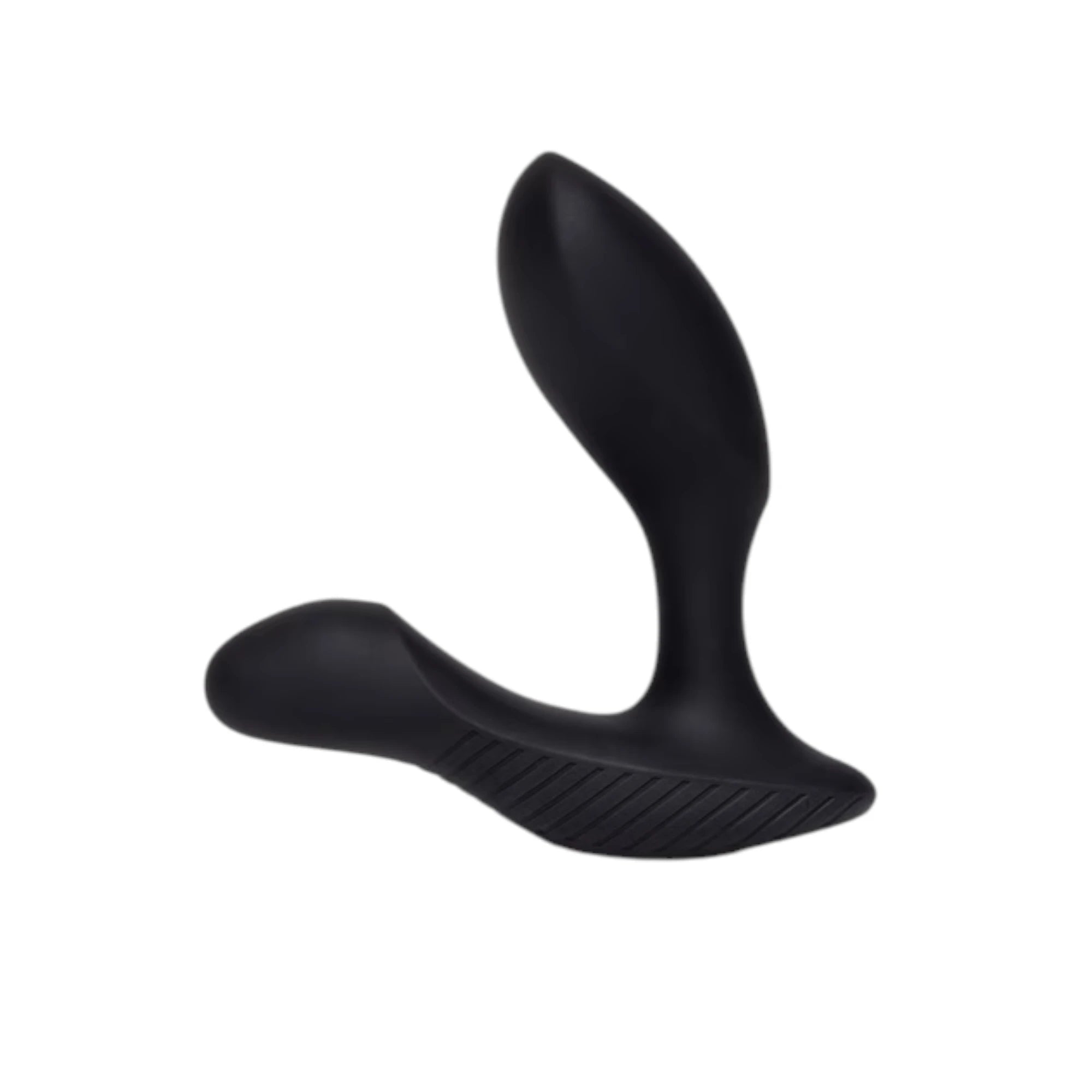 Arcwave Perk black vibrating prostate massager shown from side angle displaying curved stem, bulbous head, and textured base against white background