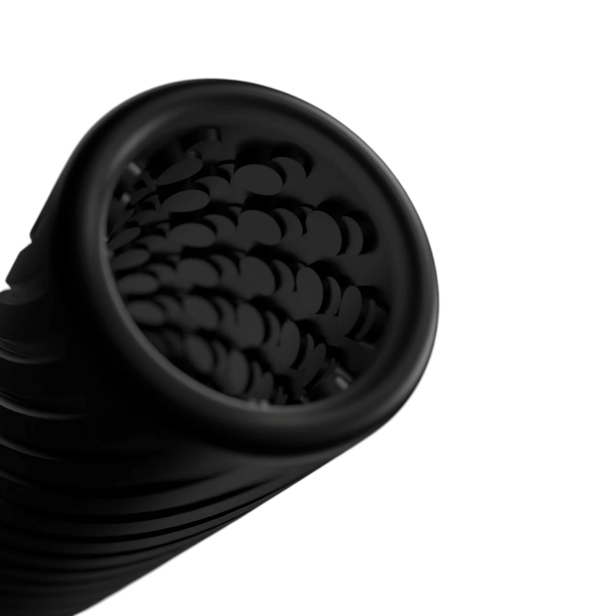 Arcwave Ghost black reversible silicone male stroker shown from above displaying textured bumped interior pattern against white background