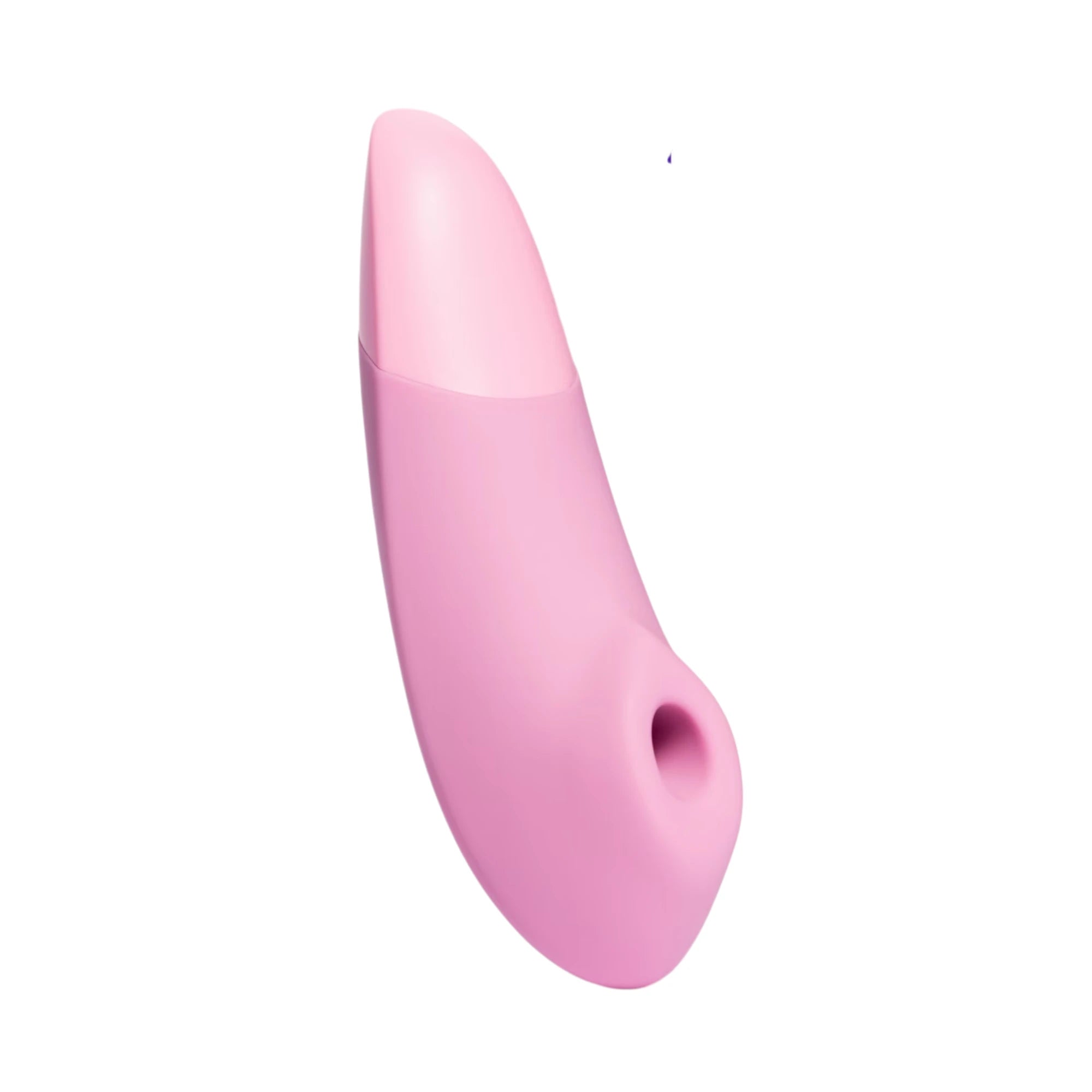 Womanizer Enhance Pleasure Air clitoral vibrator in light pink, shown at an angled side view with a smooth curved body, pale pink tip section and the Pleasure Air opening visible at the front against a white background