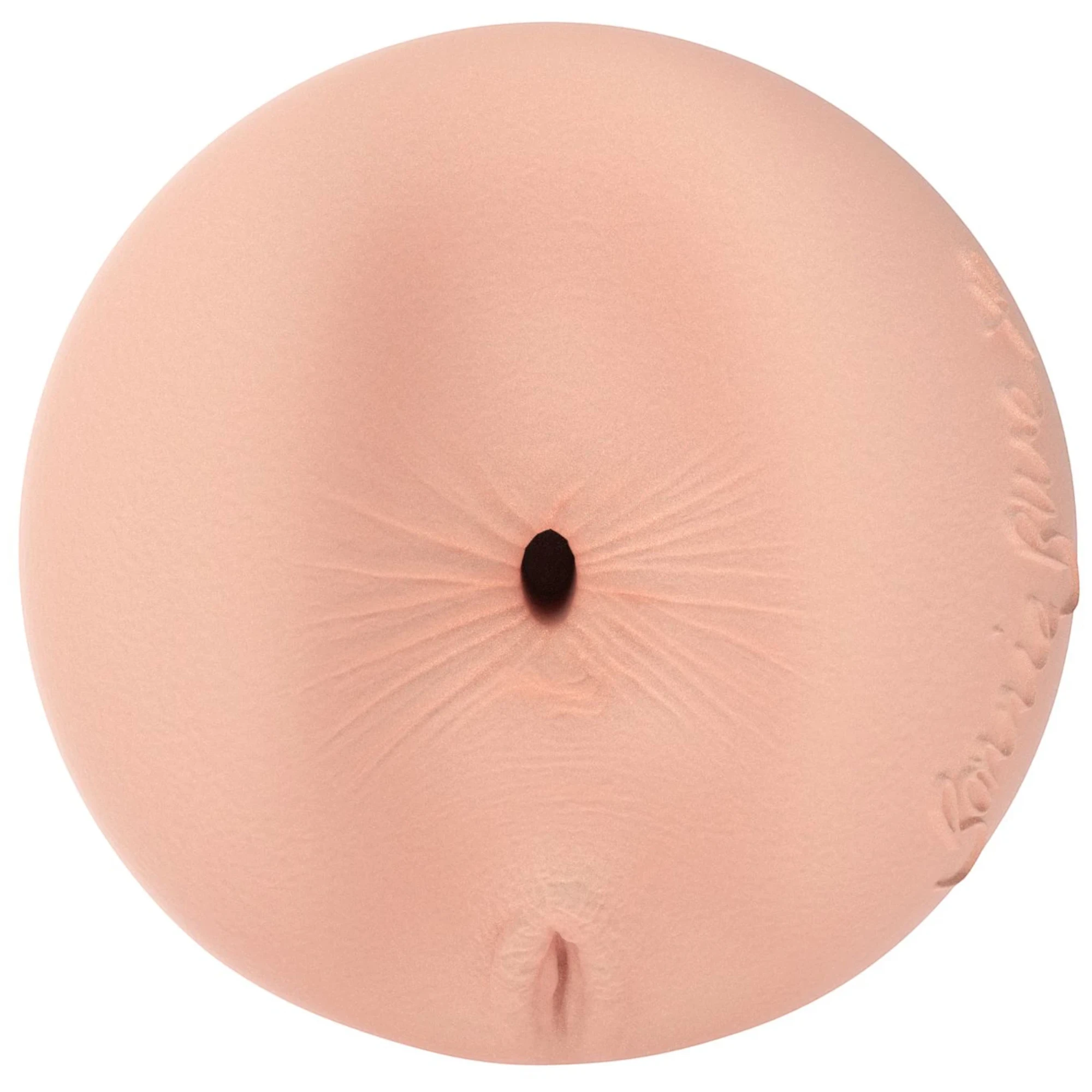 Close-up of the opening on the Bonnie Blue Fleshlight sleeve on a white background
