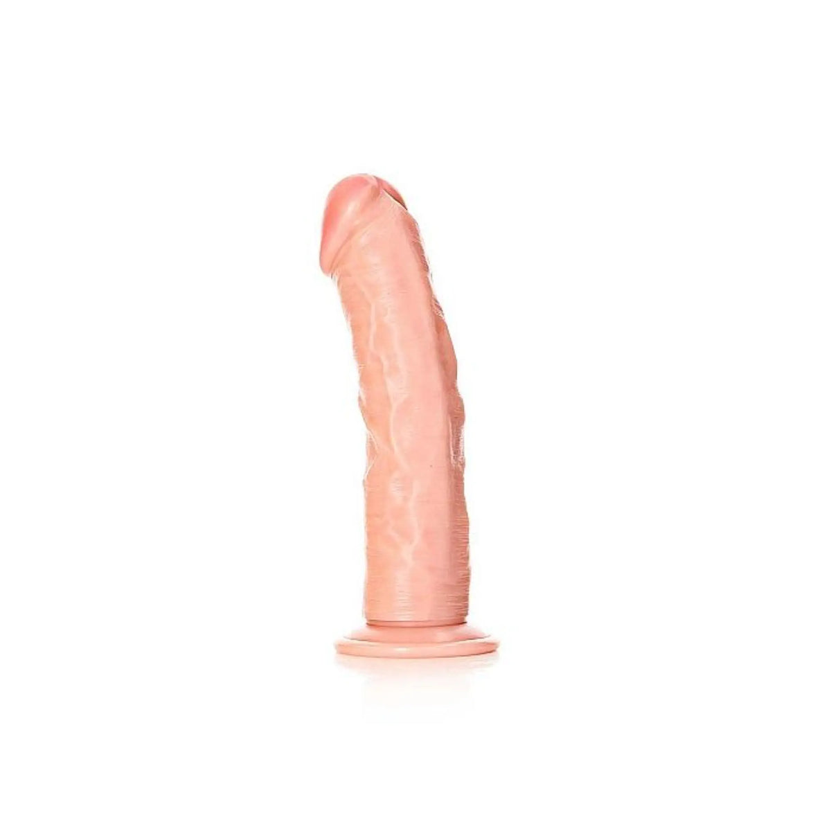 Real Rock curved realistic dildo with suction cup 7 inch angled front view against white background