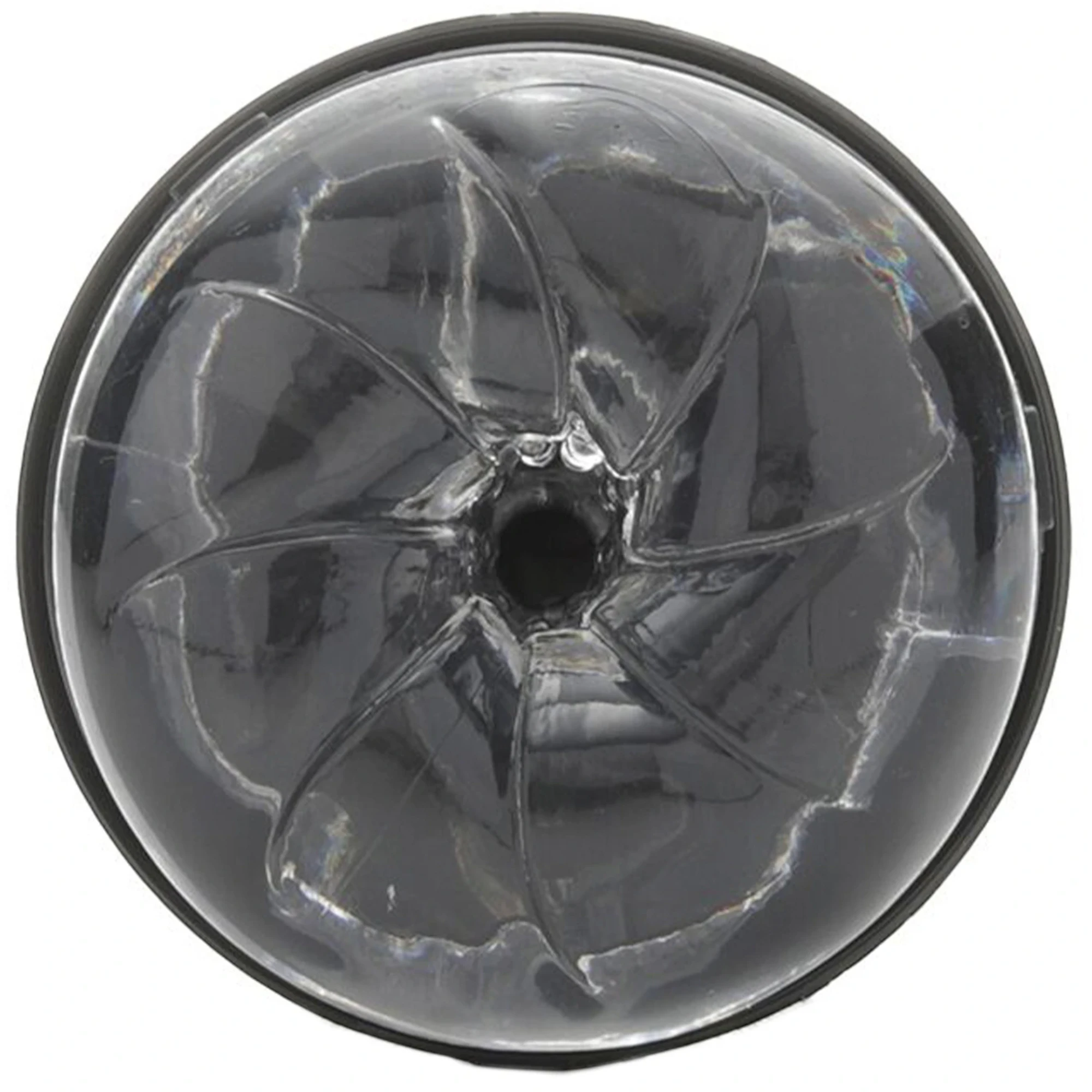 Fleshlight Flight Pilot internal chamber shown from above displaying clear transparent design with multiple textured ridges, nodules, and stimulation patterns radiating from central opening, black outer ring casing, and detailed internal structure against white background