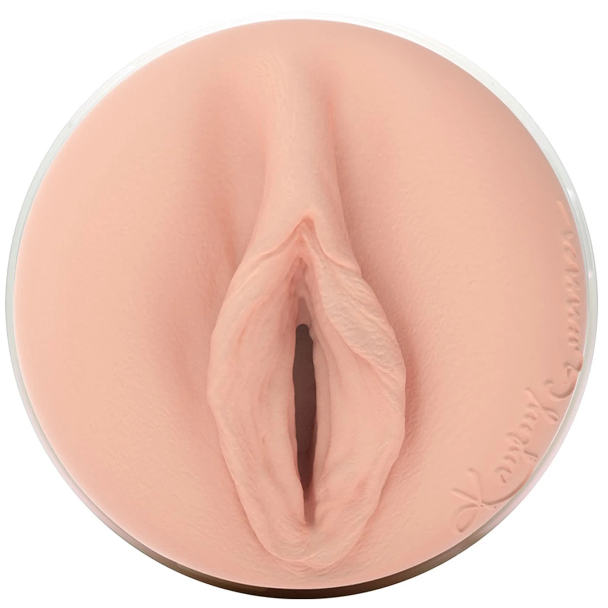 Fleshlight Kayley Gunner Fully Loaded Texture stroker toy shown from internal view displaying textured sleeve with detailed contours and ridges against white background