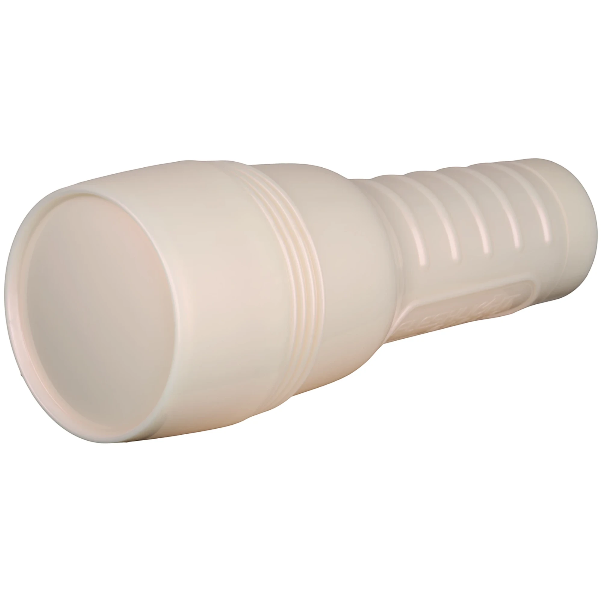 Fleshlight Kazumi Kumzumi Texture stroker toy shown from opening view displaying white cylindrical entrance with ribbed grip texture against white background