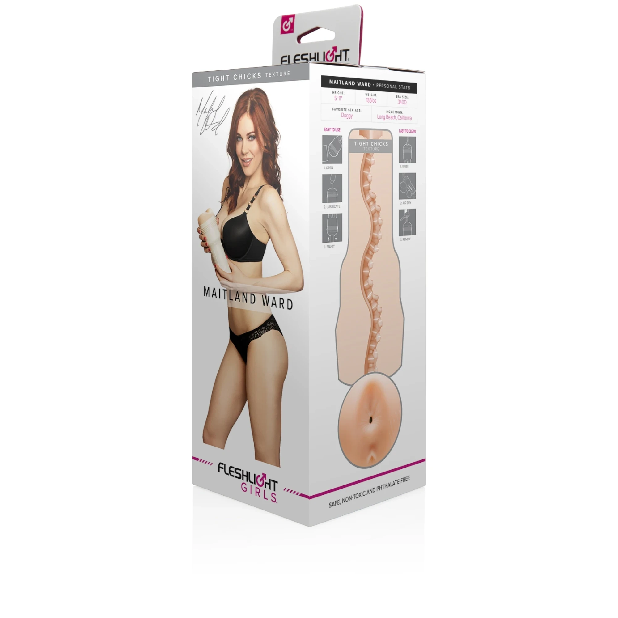 Fleshlight Girls Maitland Ward Tight Chicks Texture packaging box showing the textured inner sleeve on a white background