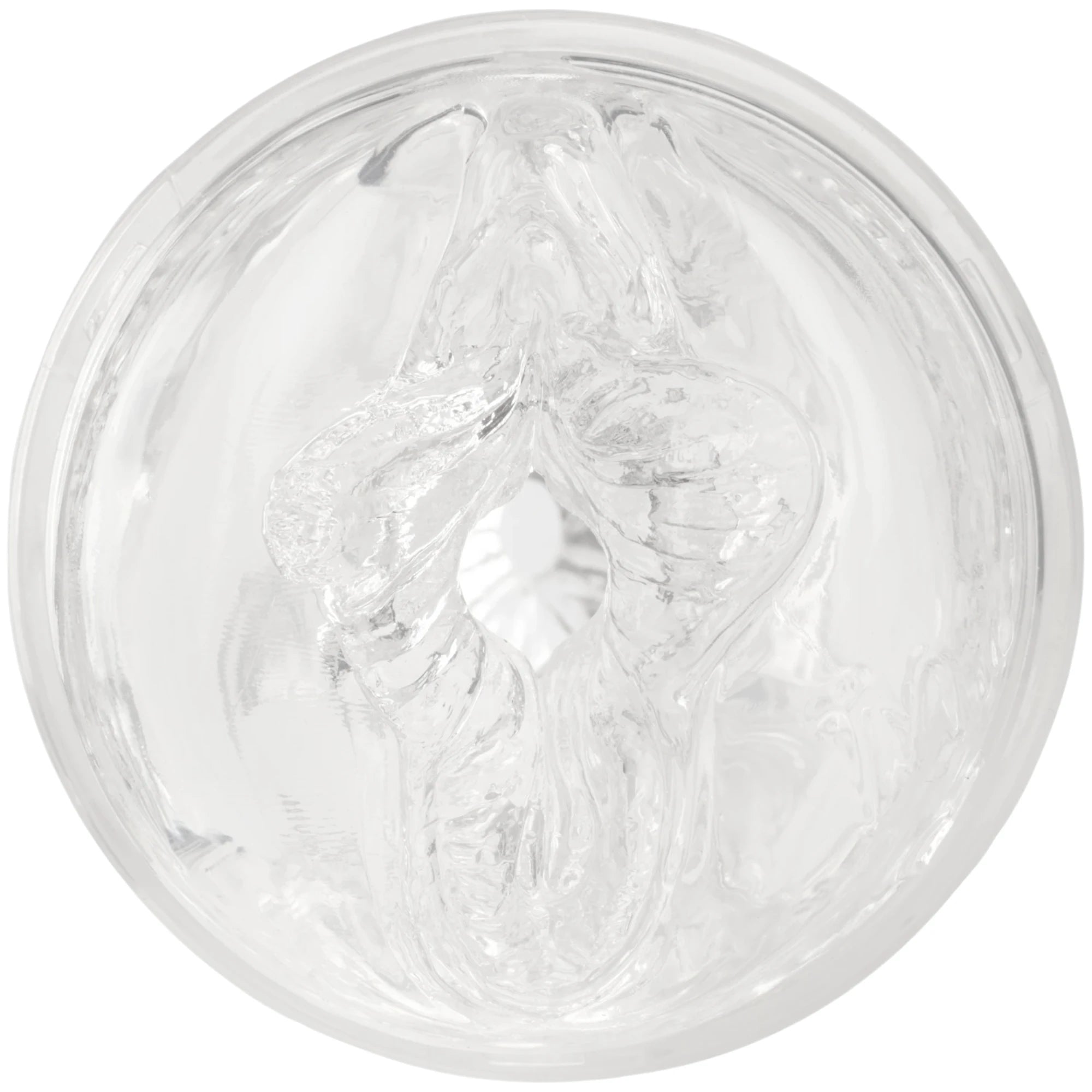 Fleshlight Quickshot textured male masturbator shown from internal view displaying clear ribbed and contoured sleeve texture against white background"