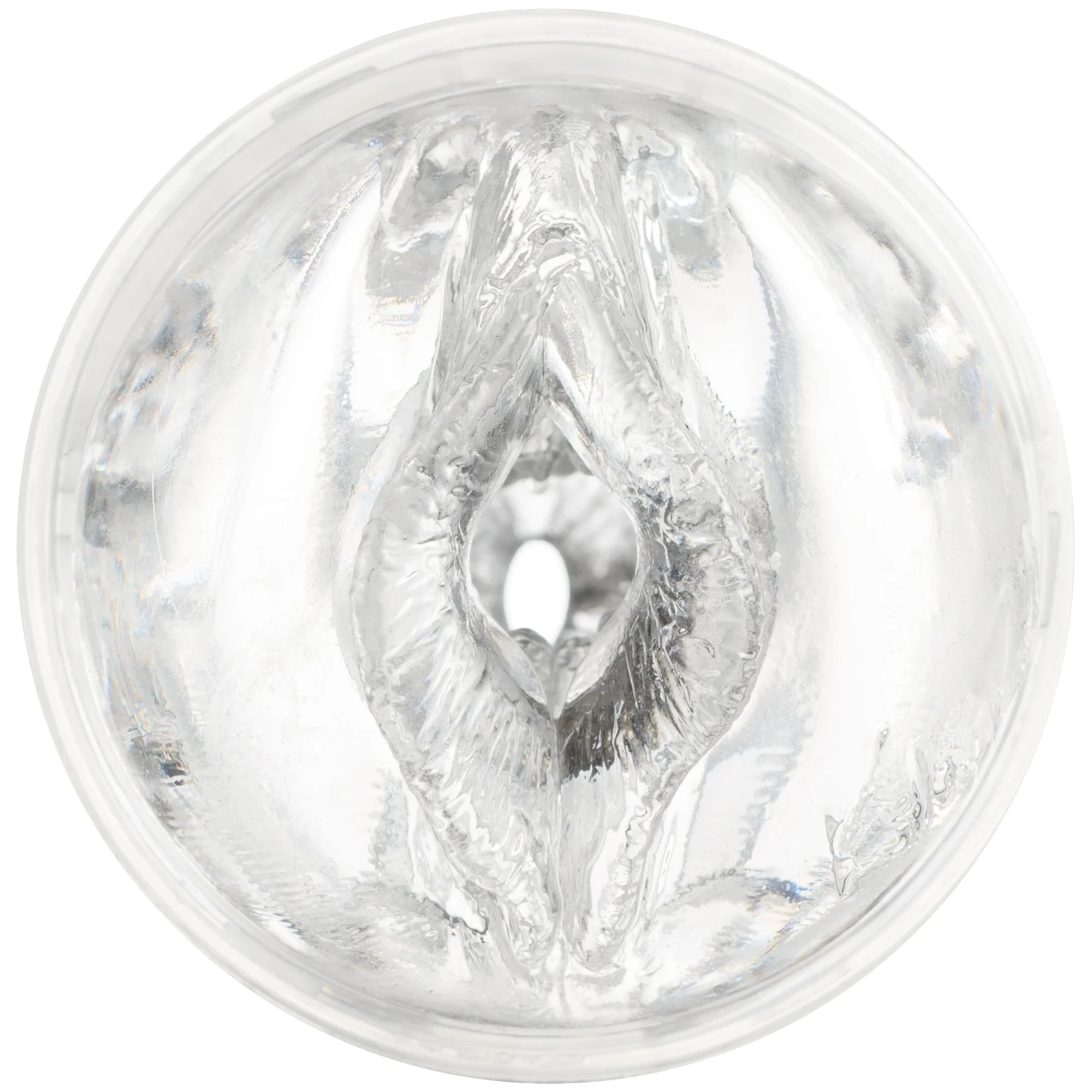 Fleshlight Quickshot Riley Reid compact male masturbator shown from top-down view displaying detailed textured interior sleeve with realistic texture pattern and central opening against white background