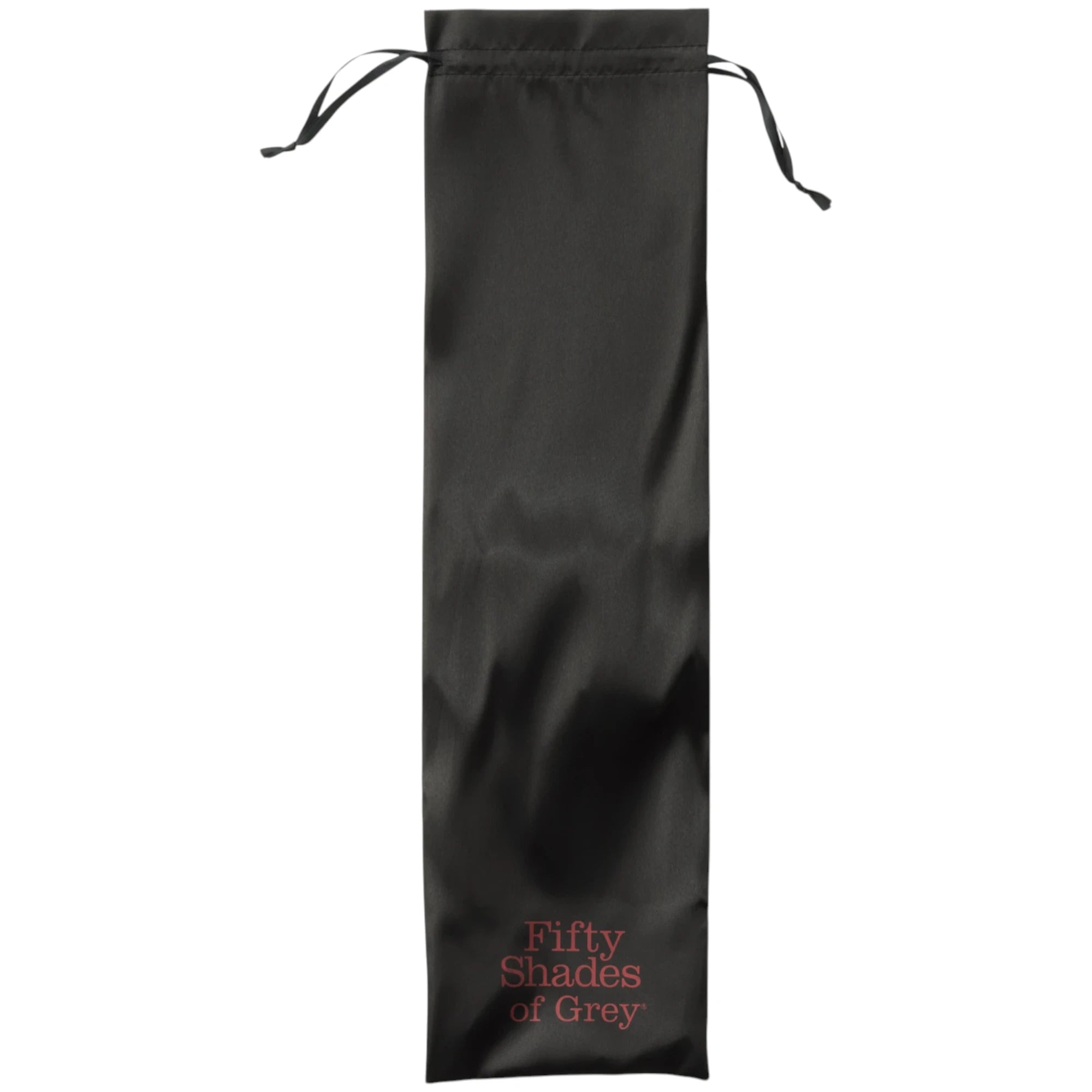 Fifty Shades of Grey black drawstring storage bag on a white background
