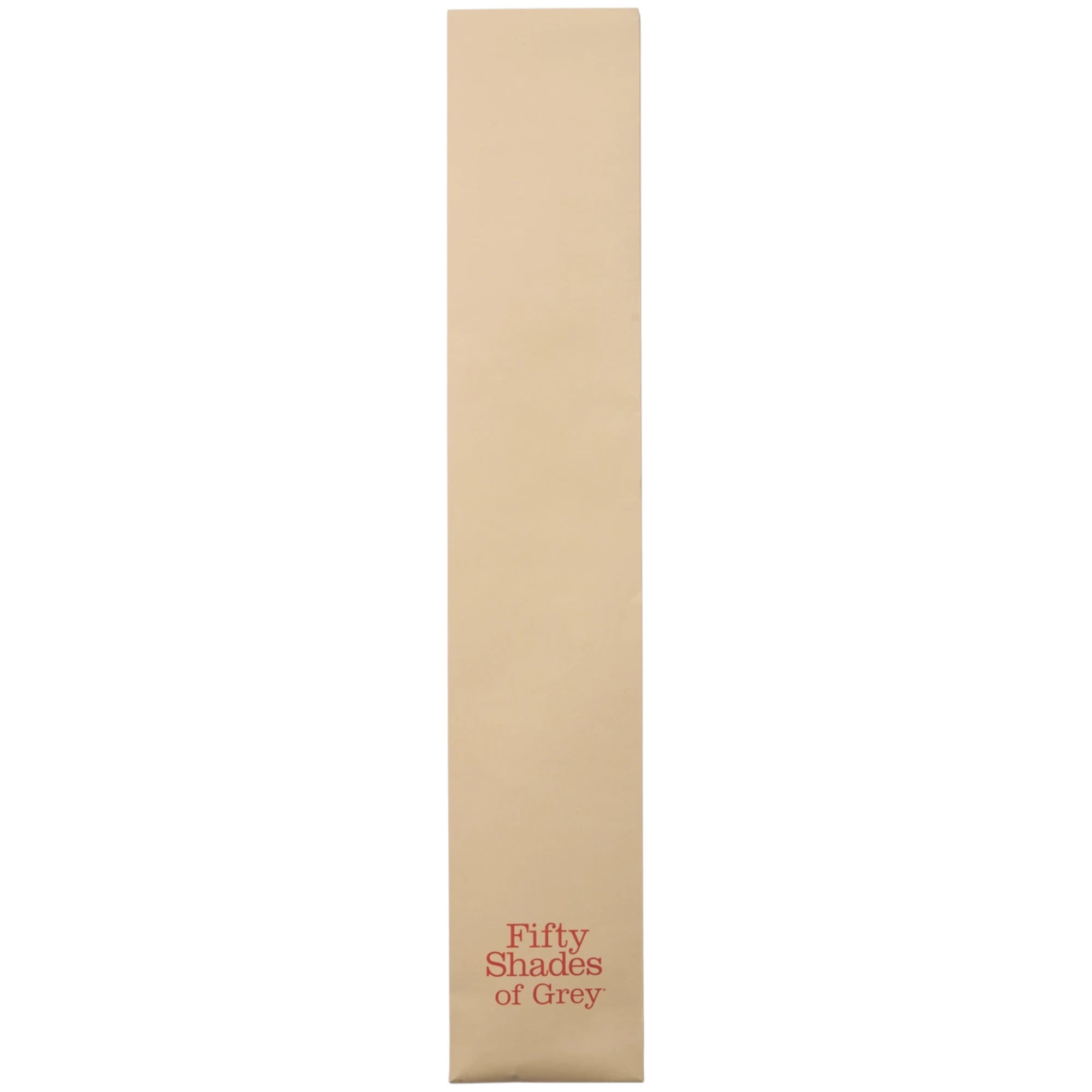 Fifty Shades of Grey beige drawstring storage bag on a white background