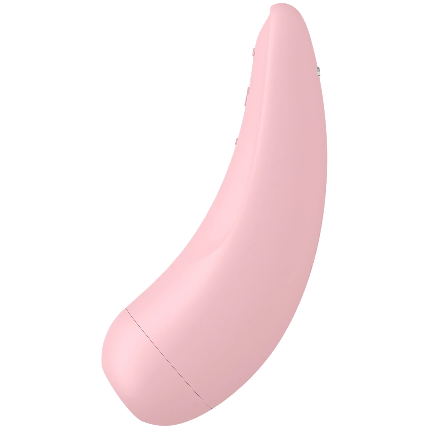 The Satisfyer Curvy 2+ clitoral suction vibrator in light pink silicone with a smooth curved body and a rounded base, shown on a plain white background
