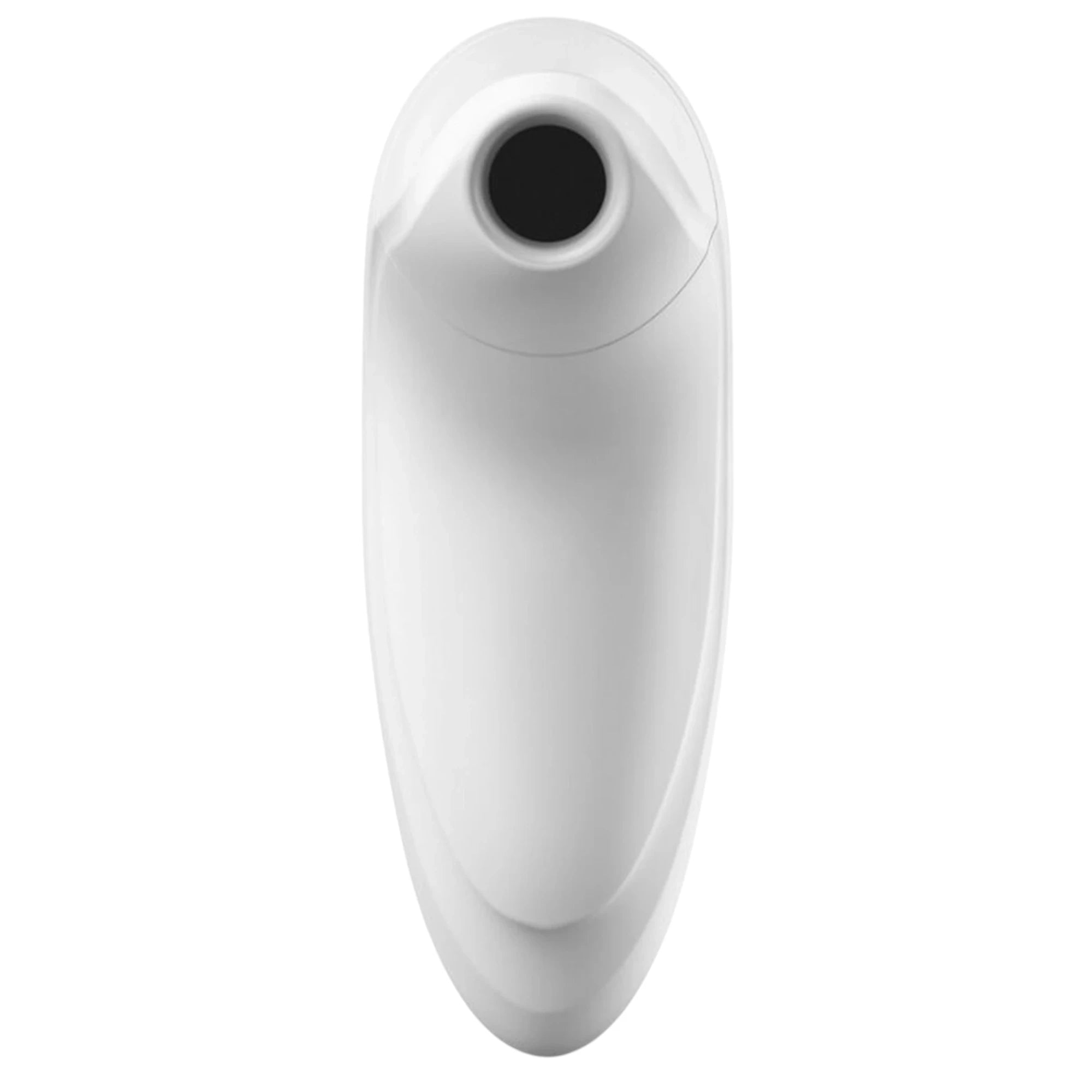 The Satisfyer Pro 4 couple’s vibrator in white with a close-up view of the rounded central motor section and circular opening, shown on a plain white background