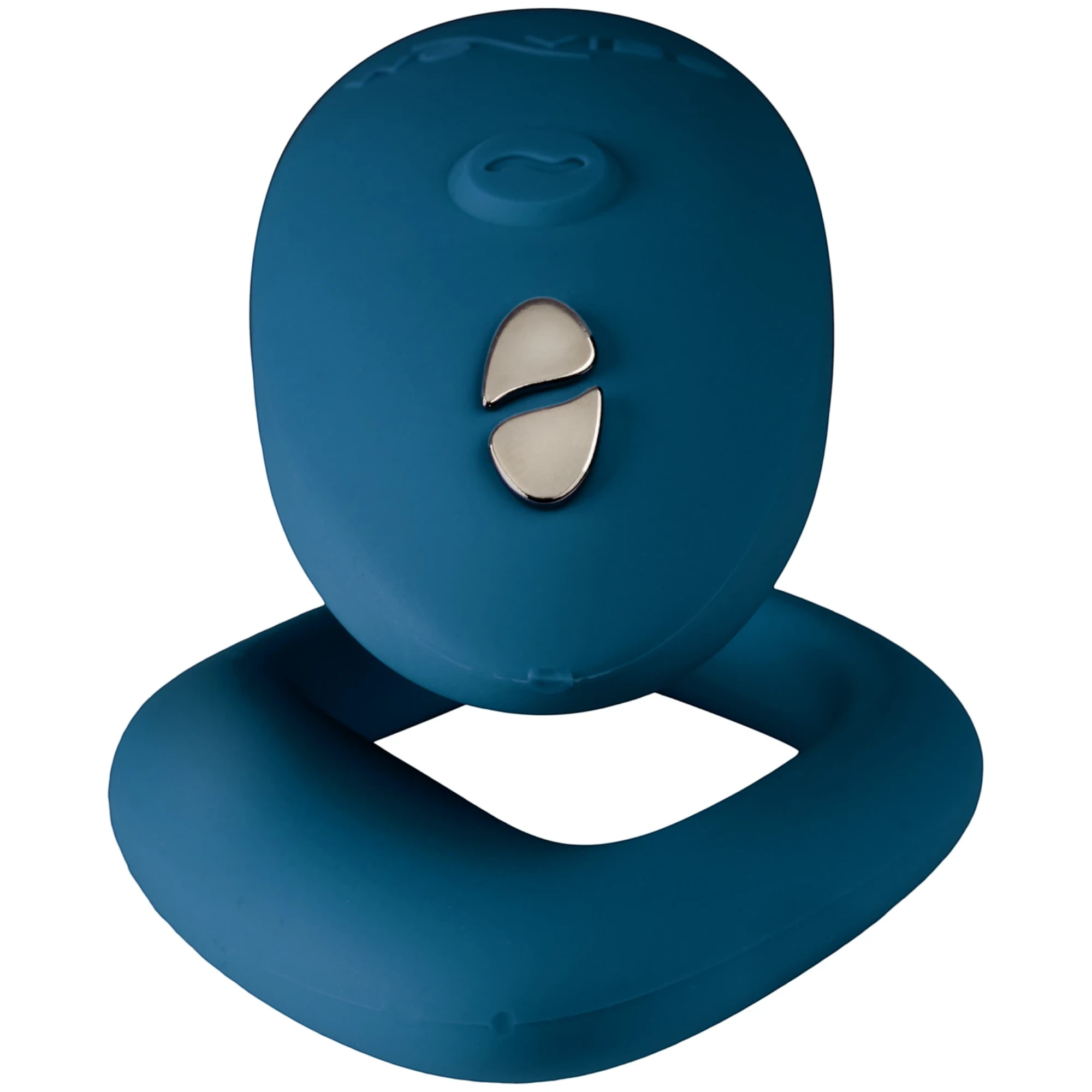We-Vibe Sync O teal couples vibrator shown from top view with white control buttons against white background