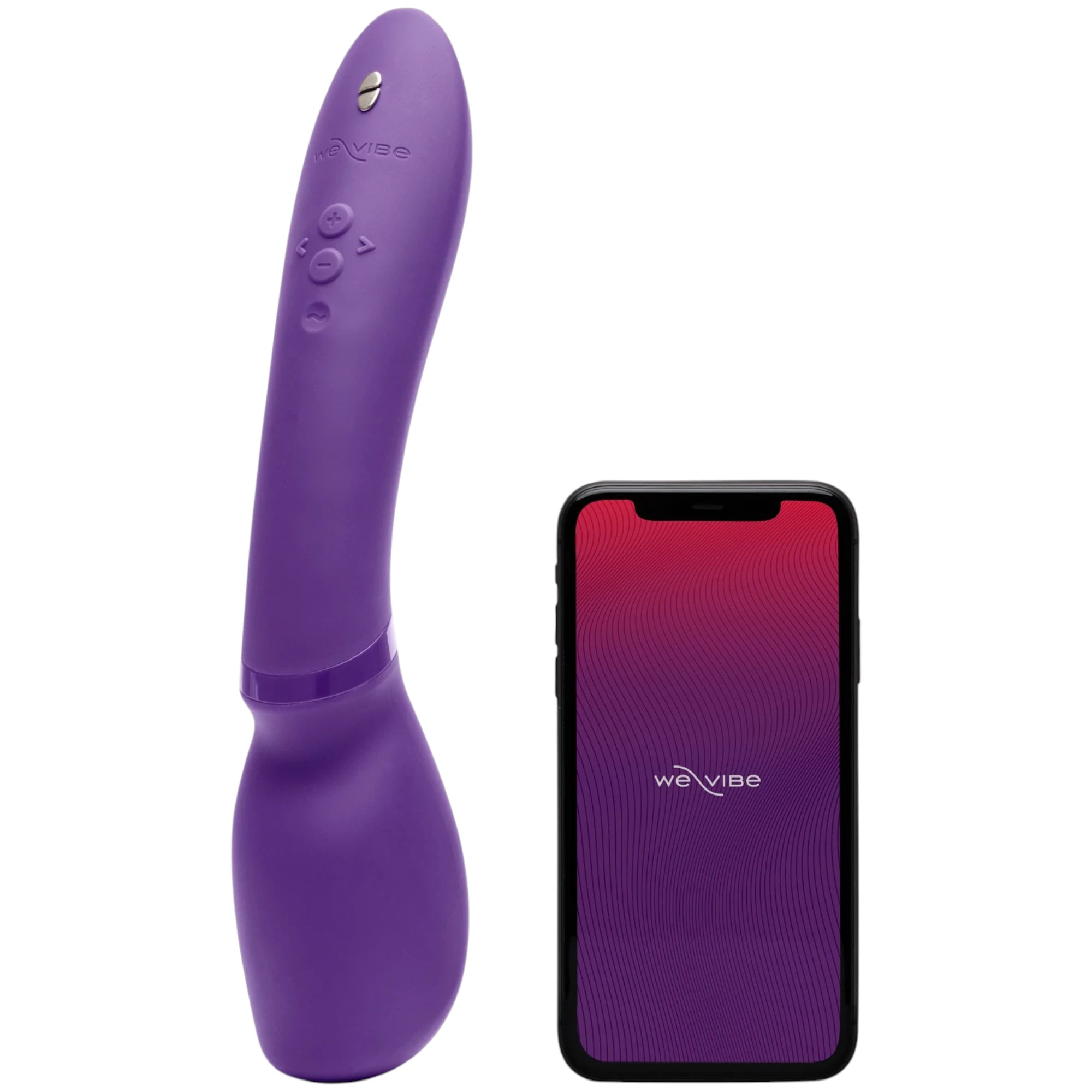 We-Vibe Wand 2 purple wand massager with smartphone app control against white background