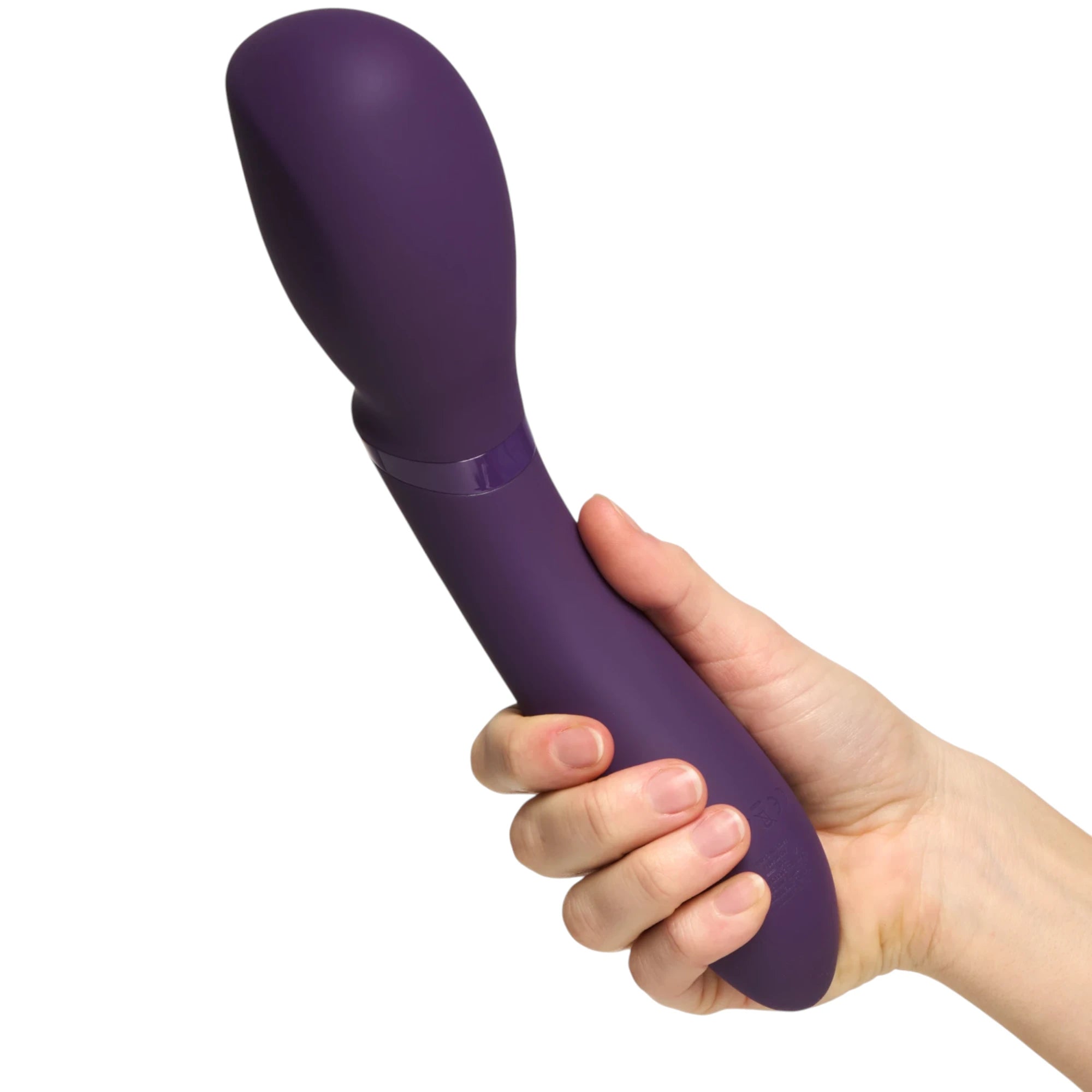 We-Vibe Wand 2 deep purple wand massager held in hand against white background