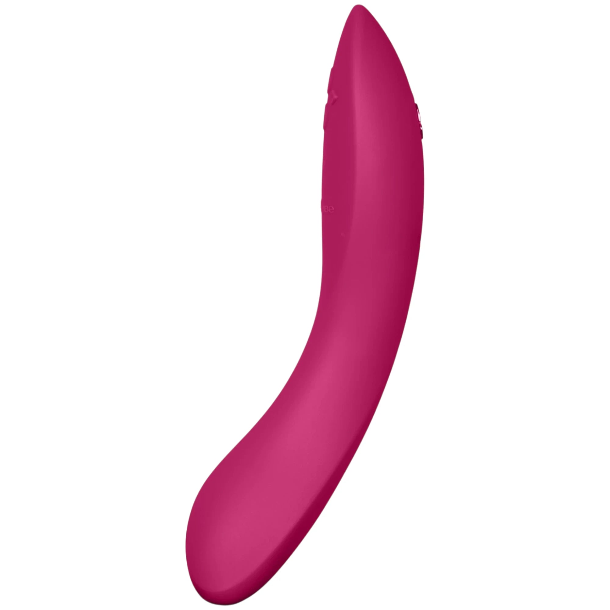 We-Vibe Rave 2 G-spot vibrator in magenta shown from side displaying curved tapered body, smooth silicone finish, and rounded tip against white background